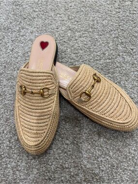 Gucci Beige Raffia Horsebit Slip-On Loafers